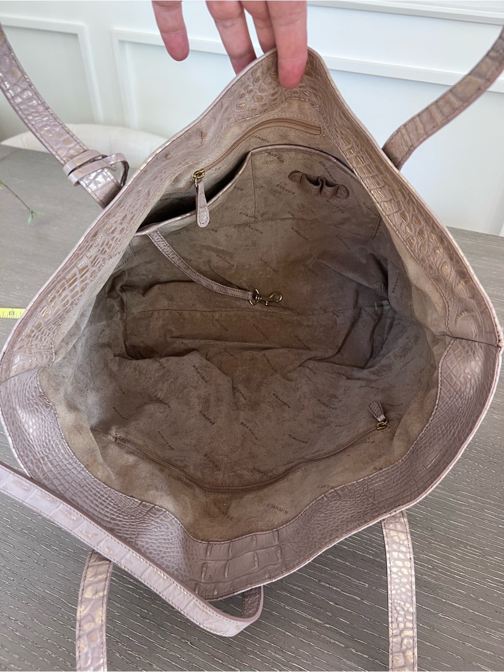 Brahmin Croc-Embossed Tote in Light Taupe - Picture 11 of 15